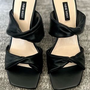 Nine West Seeya 3 Heeled Slide Sandals, Black, Size 7